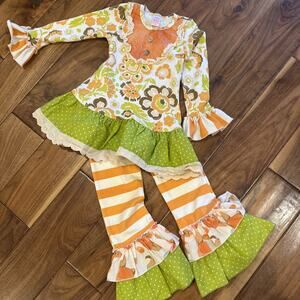 Giggle Moon Girls Long Sleeve Dress Pants Set 4t Ruffles Long Sleeve Orange Fall